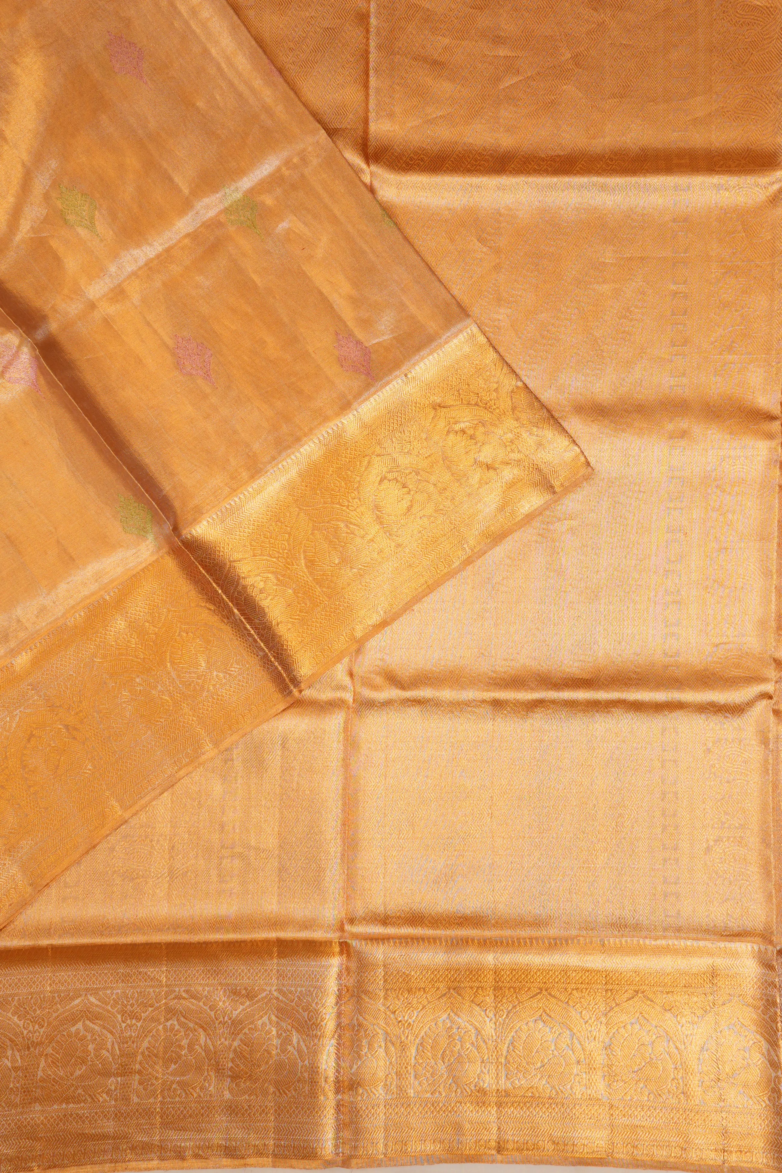 Kanchipuram Silk Tissue Butta Gold Saree