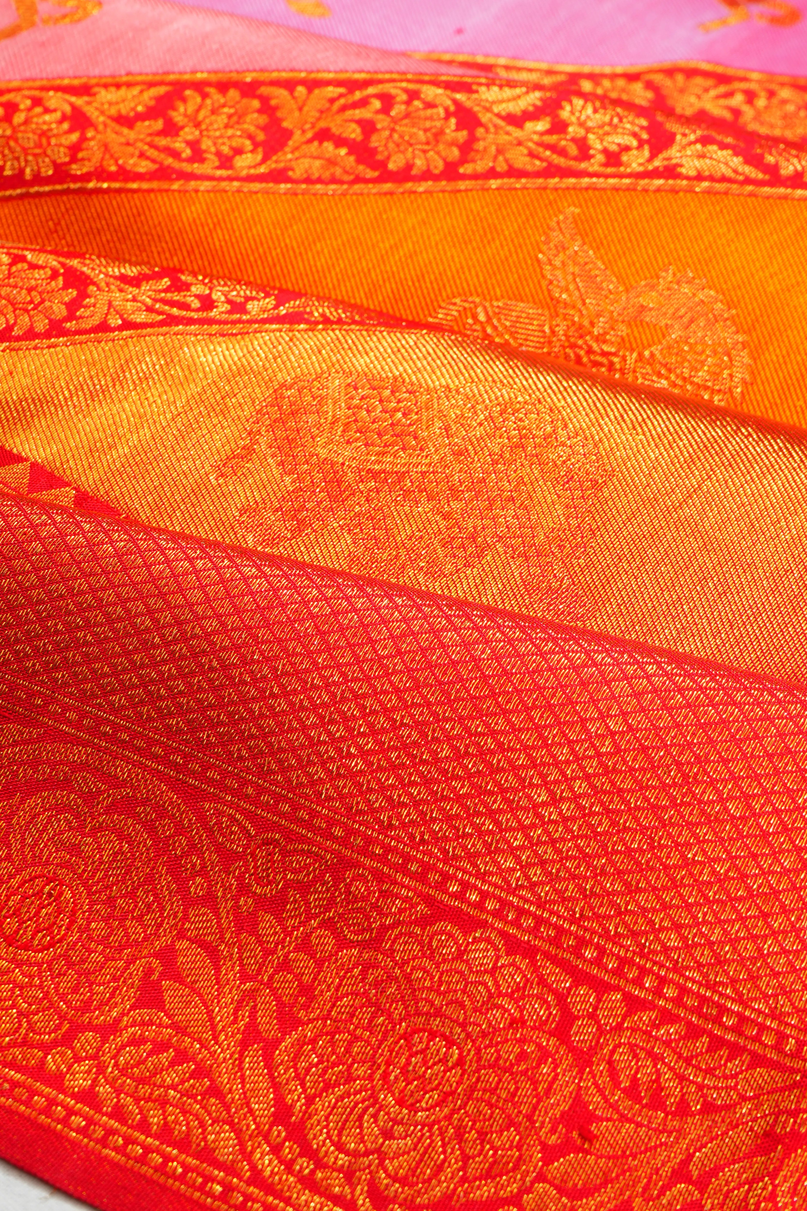 Kanchipuram Silk Brocade Rangkat Inspired Red Saree