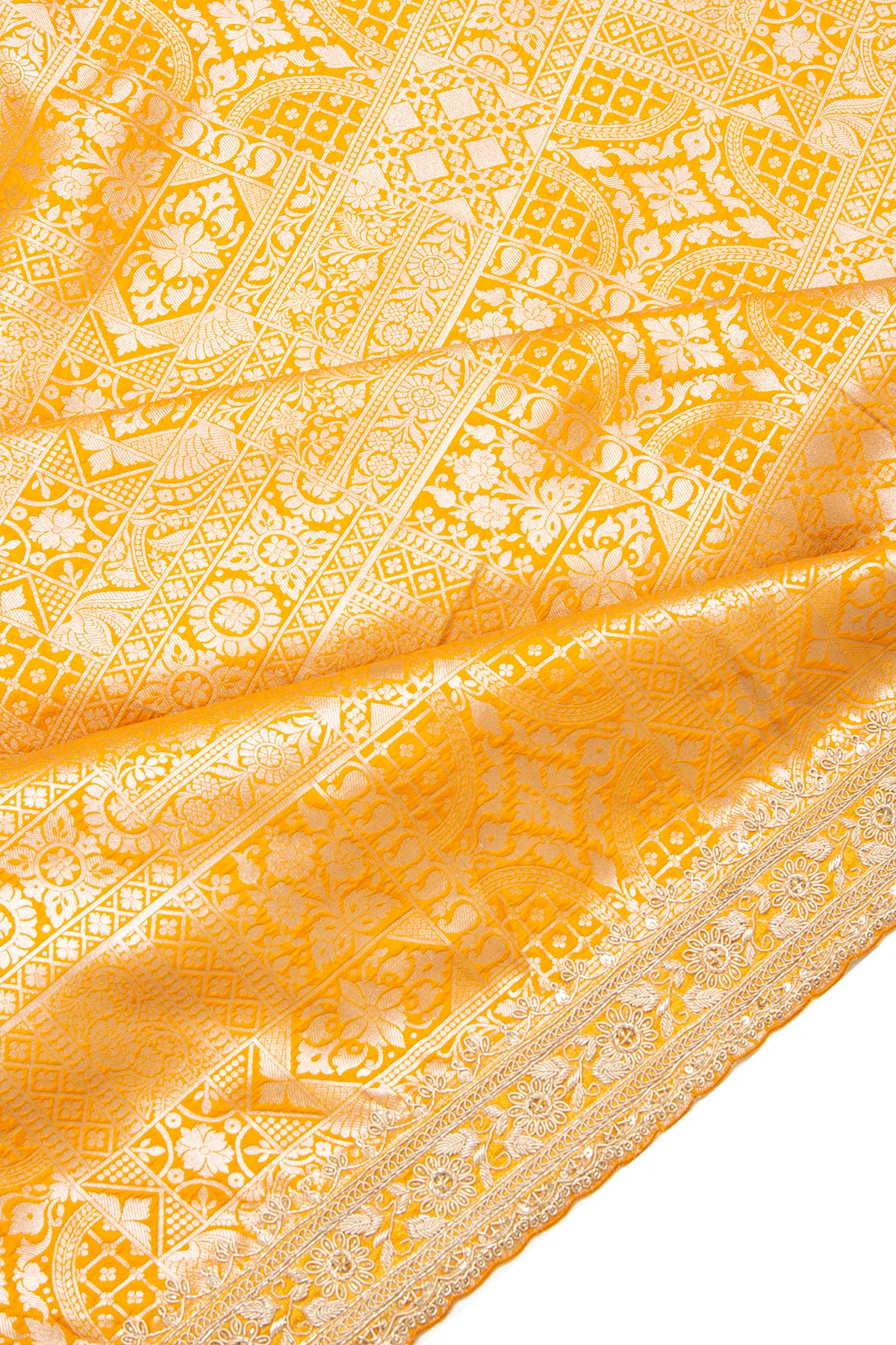 Banarasi Silk Brocade Yellow Saree With Embroidery Border