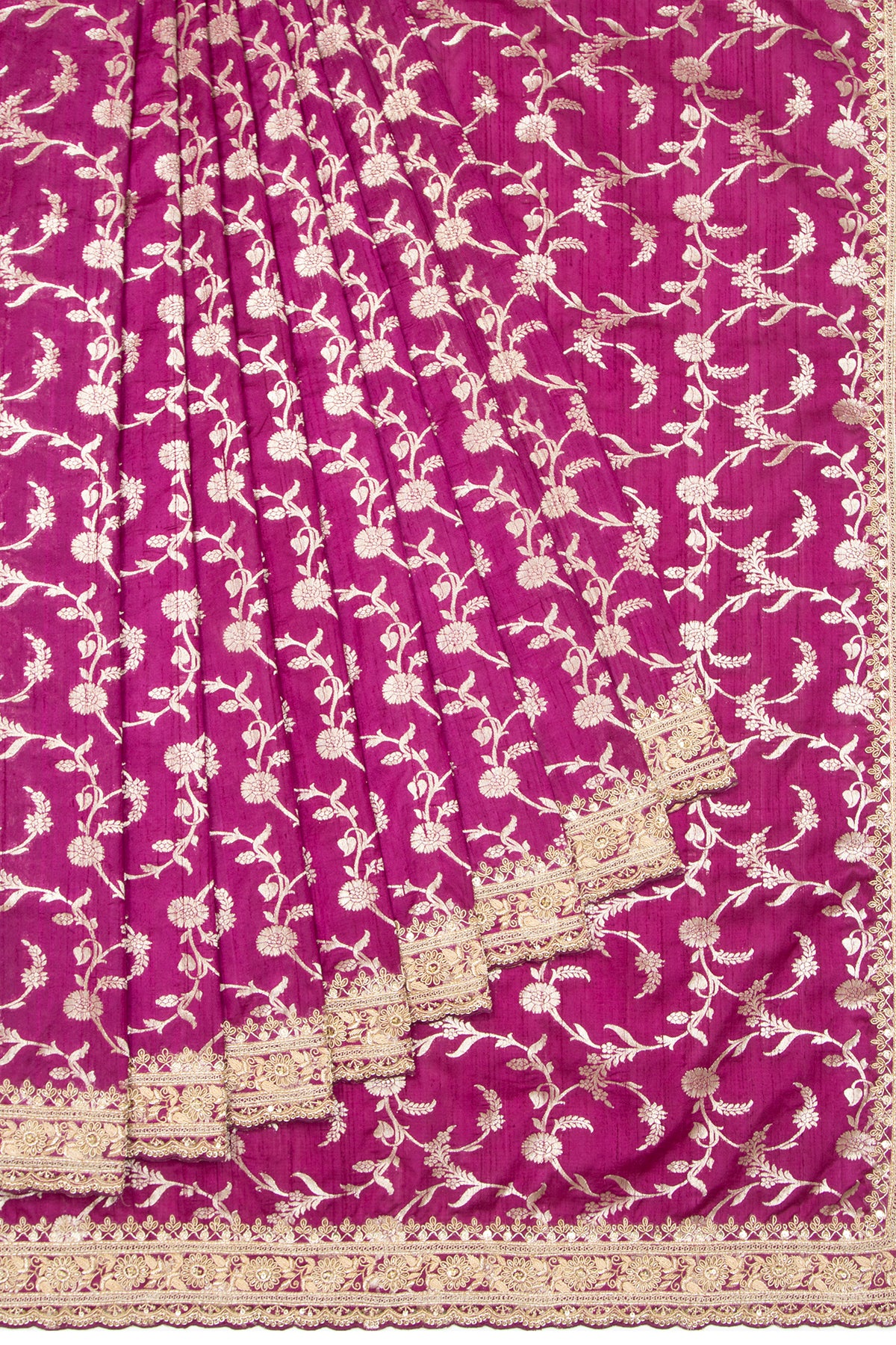 Banarasi Tussar Jaal Purple Saree With Zardosi Border