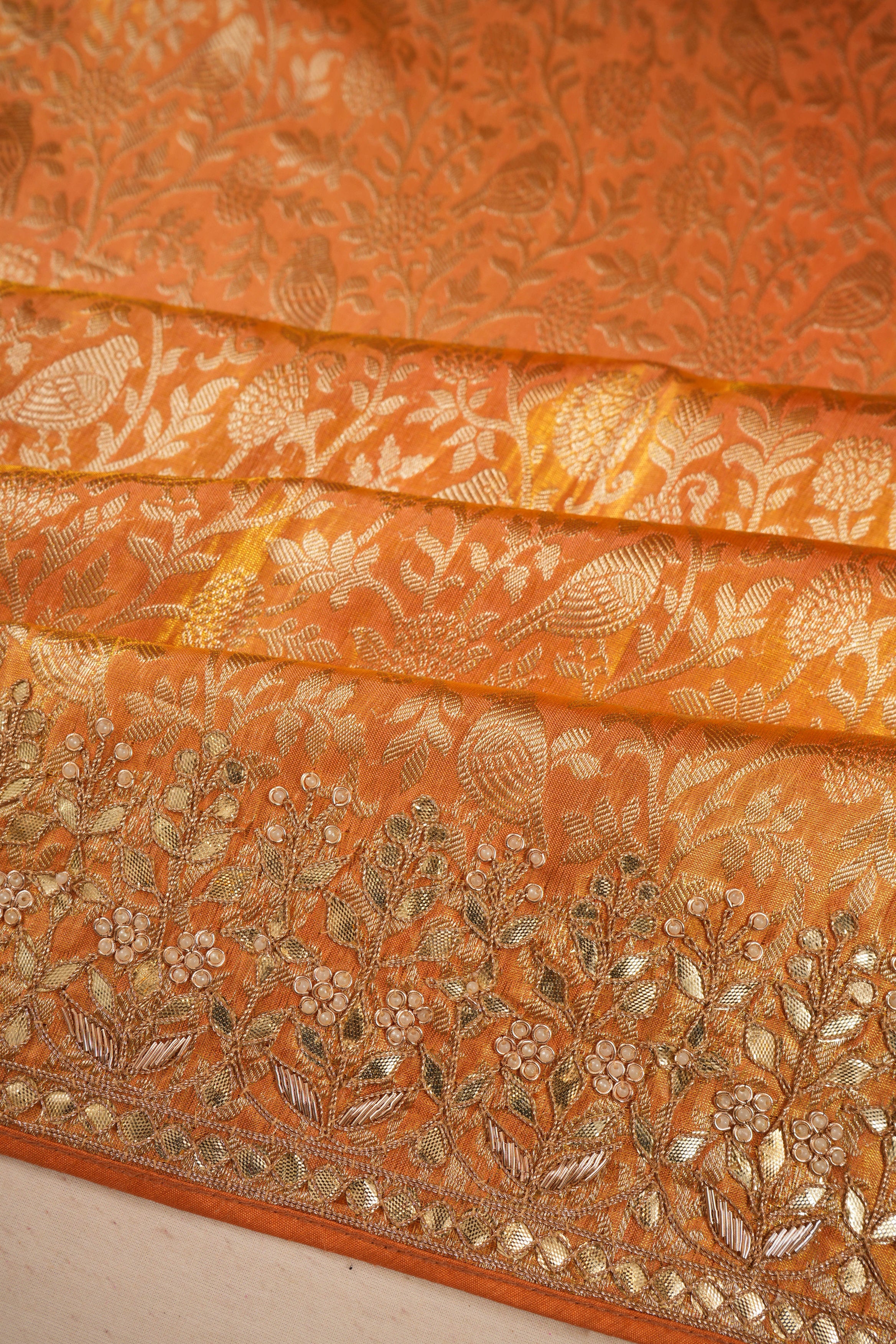 Kanchipuram Silk Tissue Brocade Mustard Yellow Saree With Zardosi Work