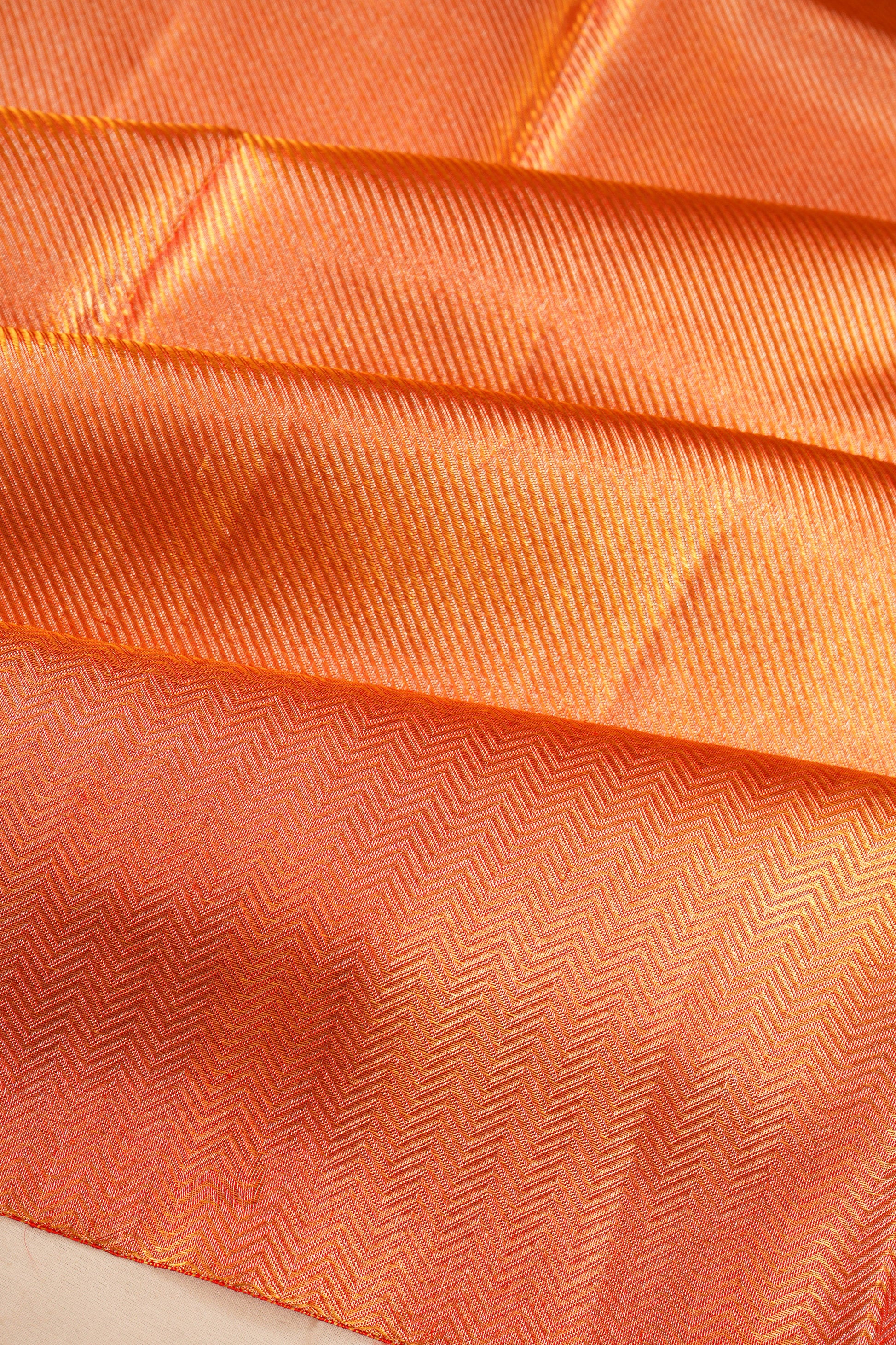 Kanchipuram Silk Tissue Diagonal Lines Red Saree