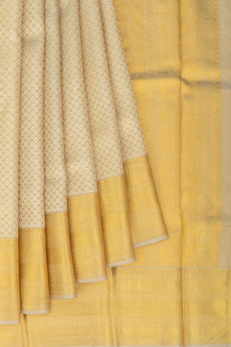 Kanchipuram Silk Tissue Brocade Cream Saree