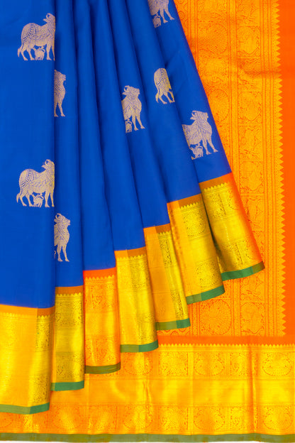 Kanchipuram Silk Pichwai Butta Royal Blue Saree