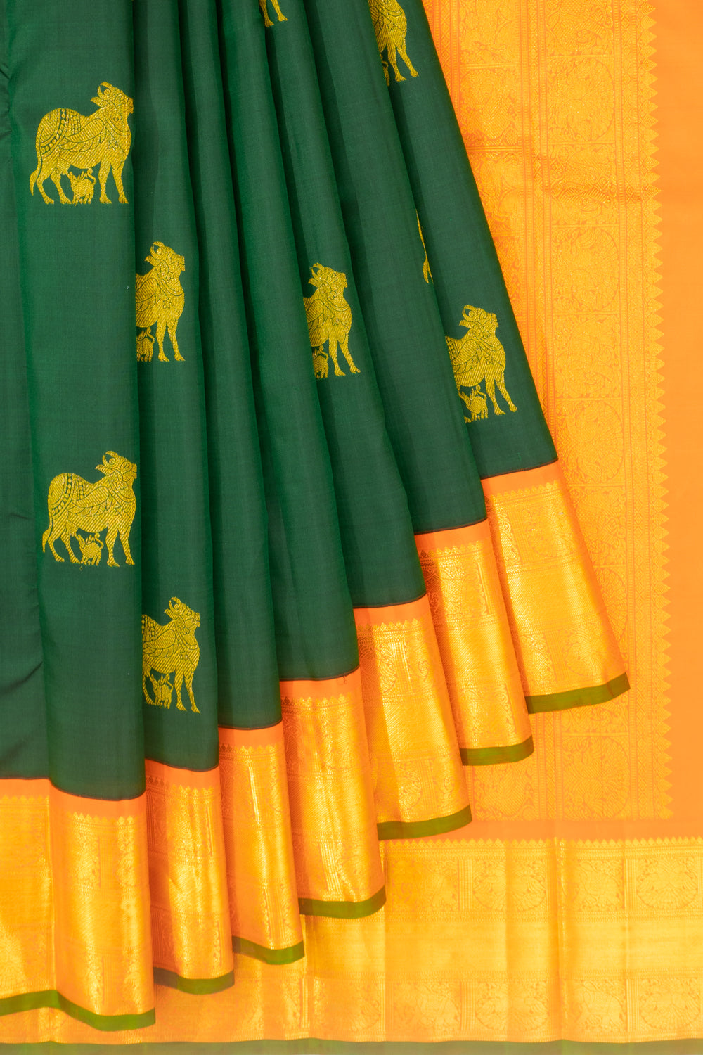 Kanchipuram Silk Pichwai Butta Dark Green Saree