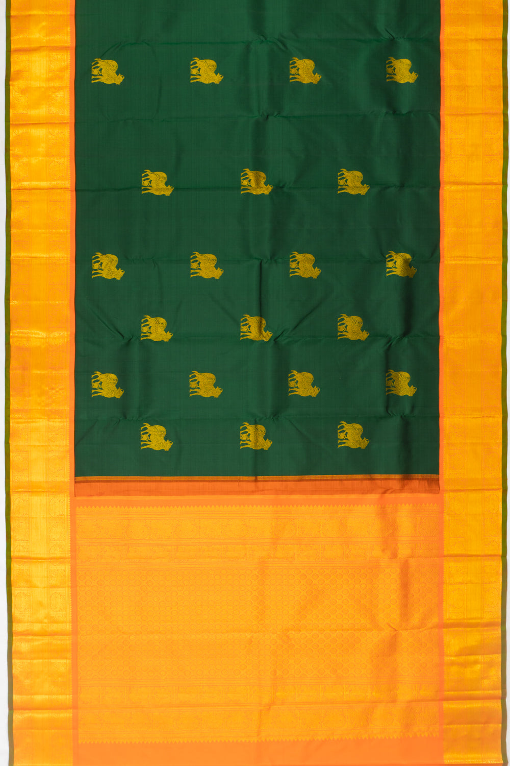 Kanchipuram Silk Pichwai Butta Dark Green Saree