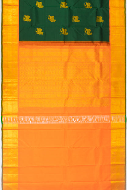 Kanchipuram Silk Pichwai Butta Dark Green Saree