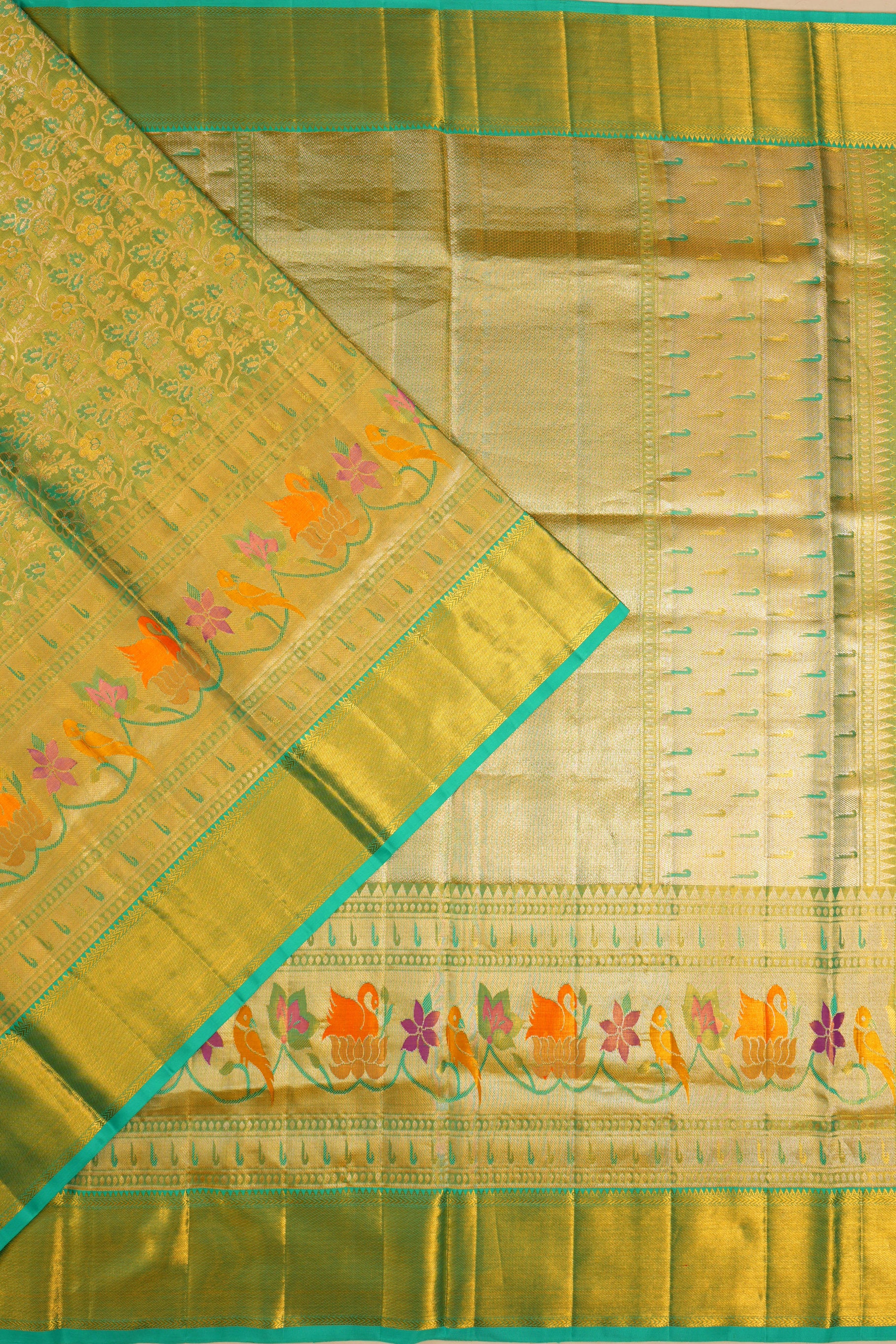 Kanchipuram Silk Tissue Brocade Green Saree