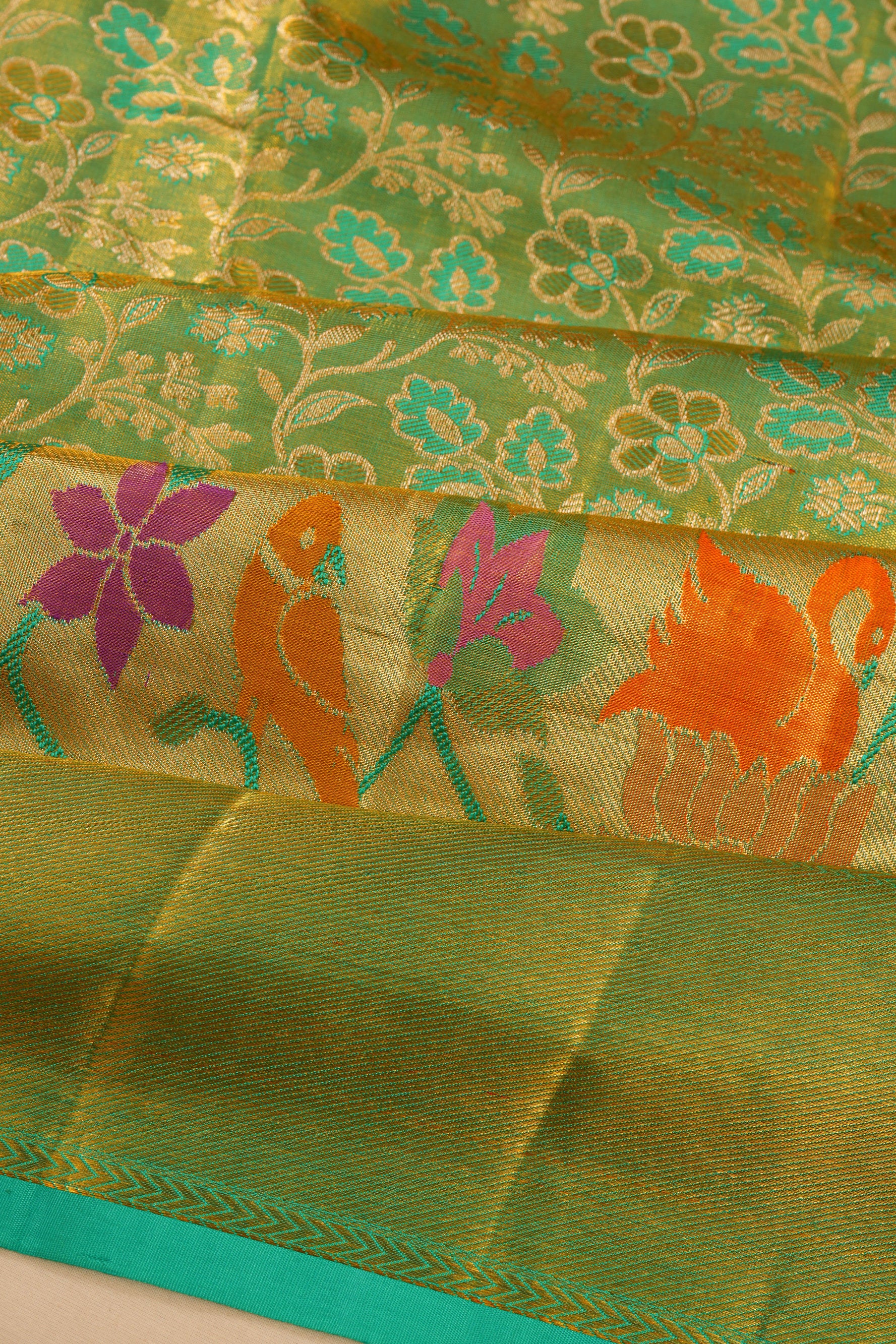 Kanchipuram Silk Tissue Brocade Green Saree