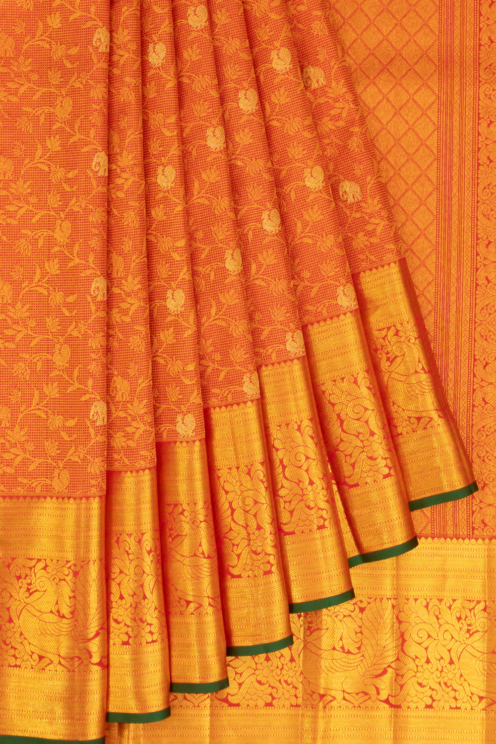 Kanchipuram Silk Checks And Jaal Red Saree