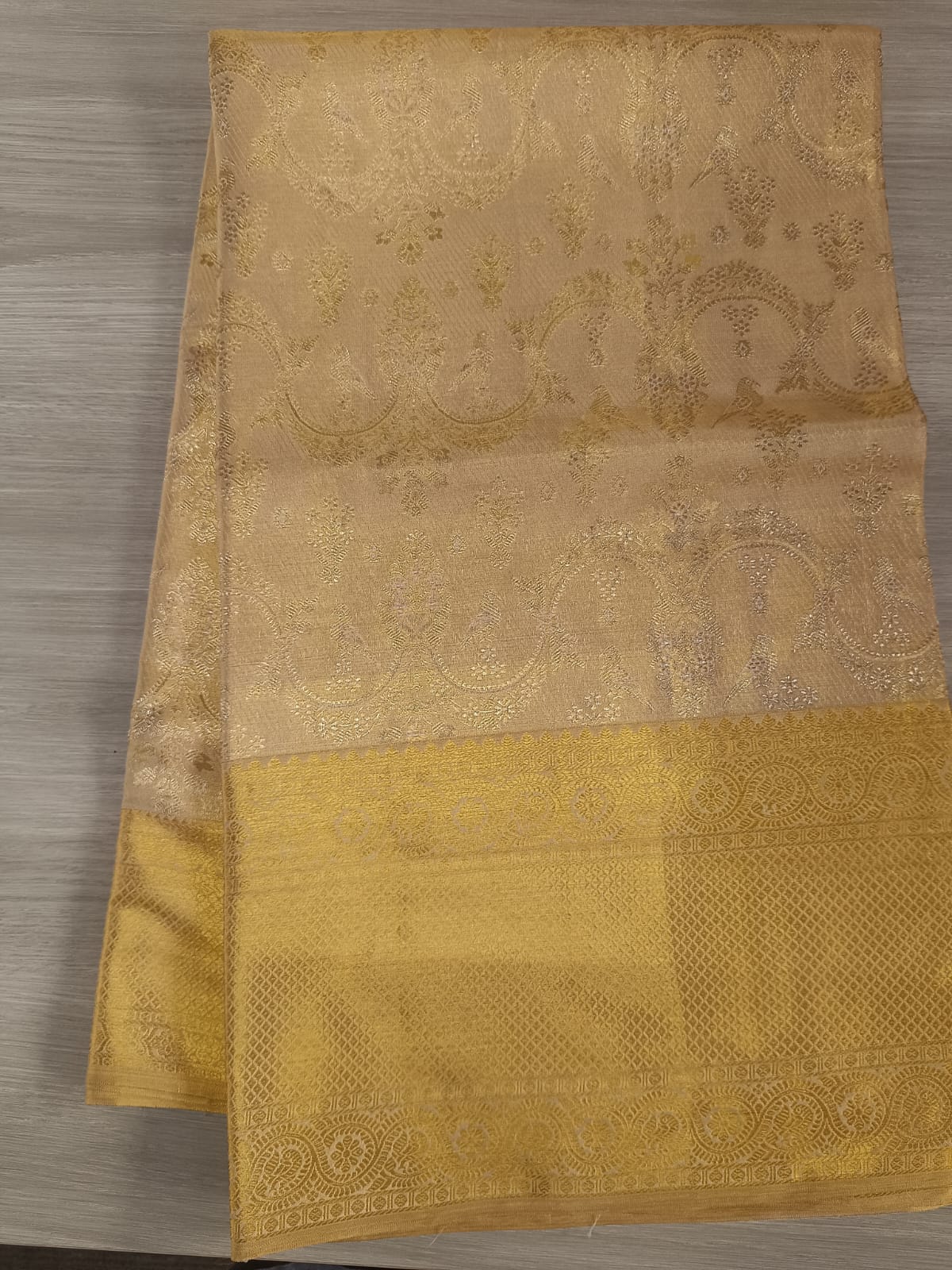 Kanchipuram Silk Tissue Jaal Gold Saree