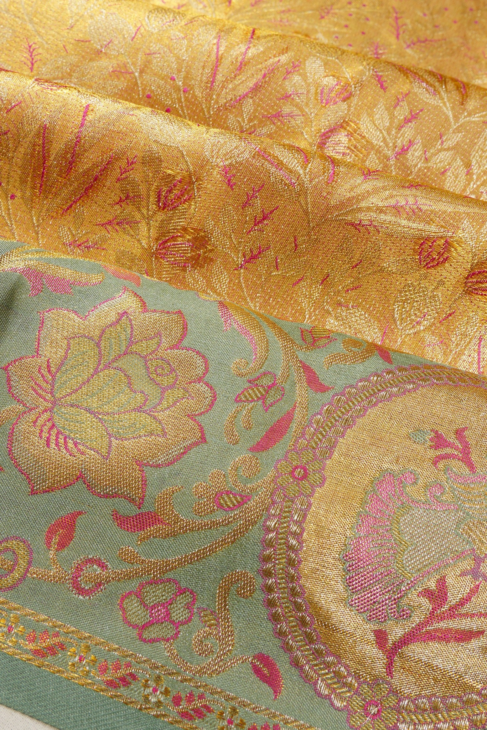 Kanchipuram Silk Tissue Brocade Gold Saree