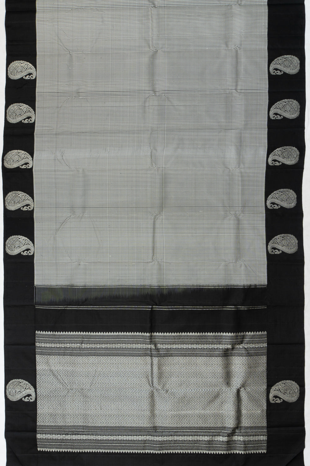 Classic Kanchipuram Silk Checks Black And White Saree