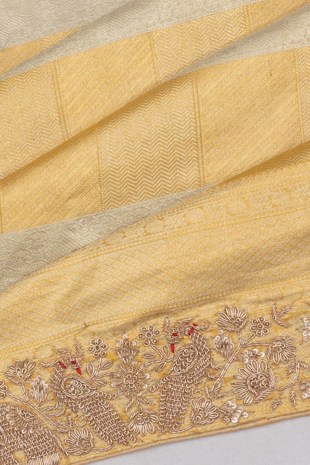 Kanchipuram Silk Tissue Brocade Gold And Silver Saree With Zardosi Border