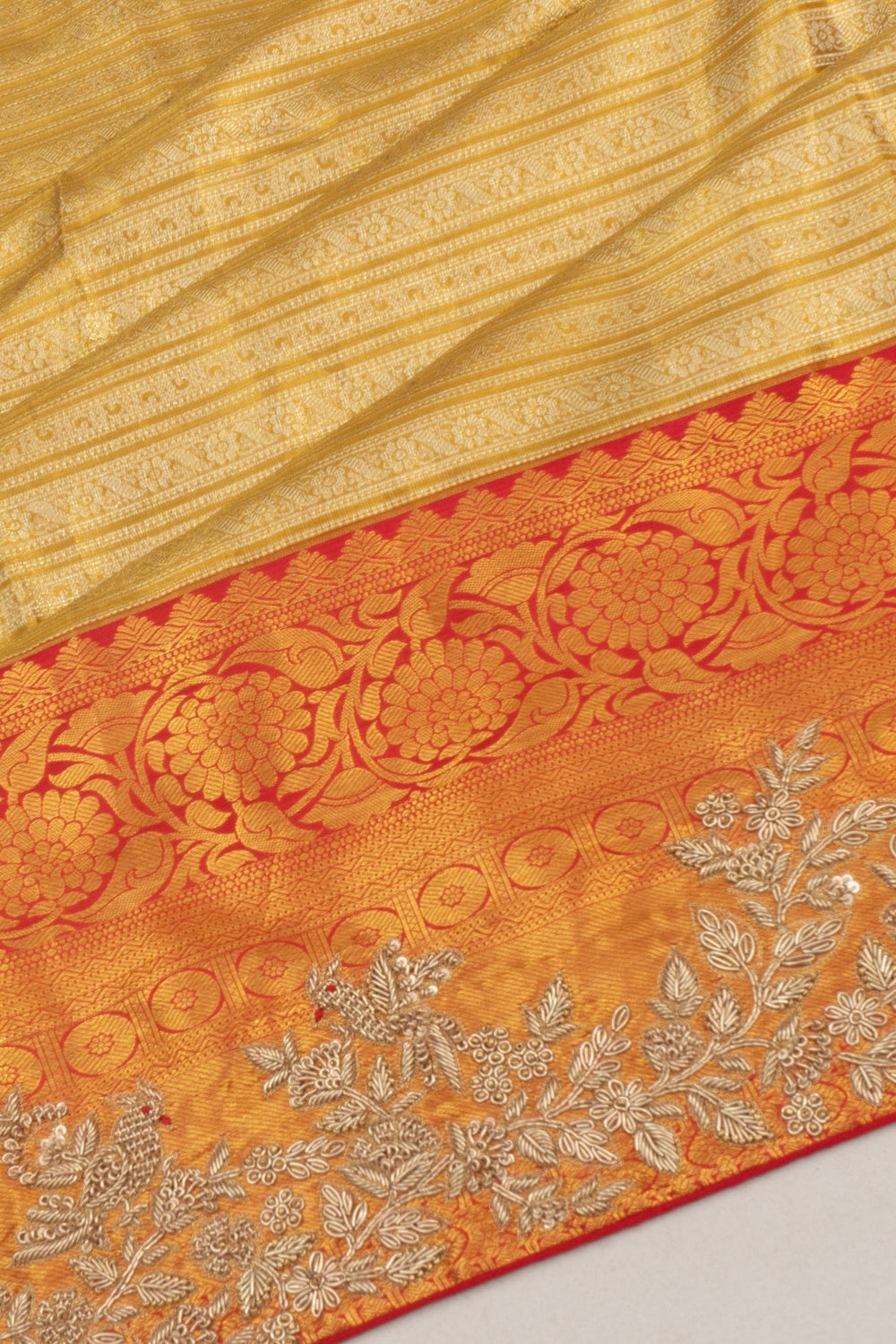 Kanchipuram Silk Tissue Brocade Gold Saree With Zardosi Work