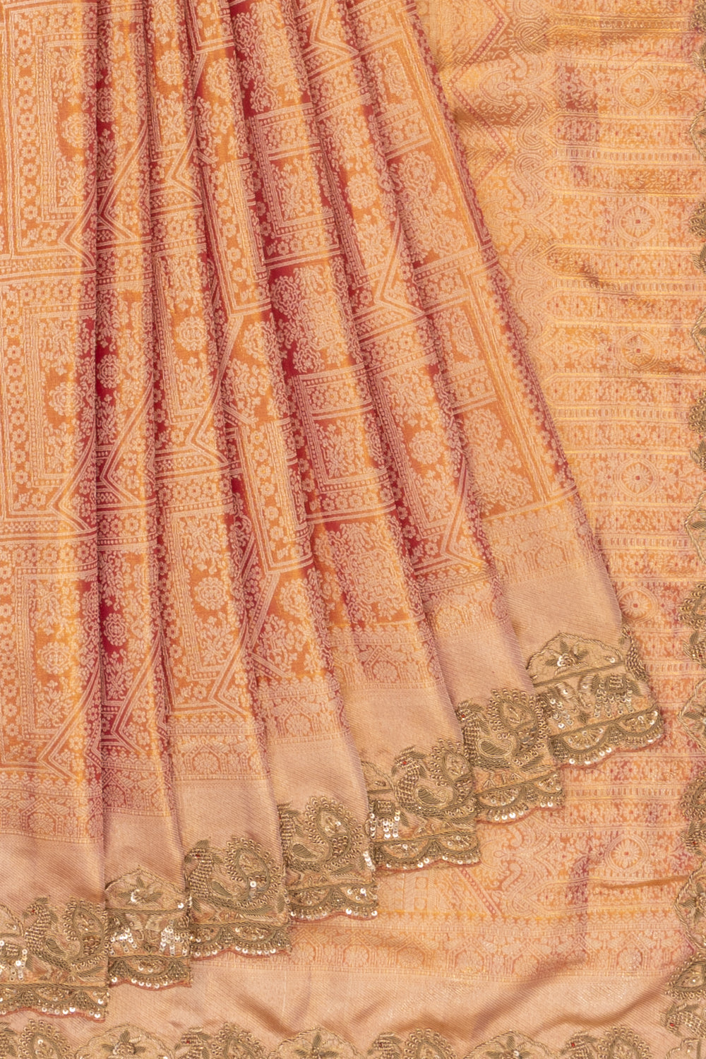 Kanchipuram Silk Tissue Brocade Red Saree With Zardosi Work Border