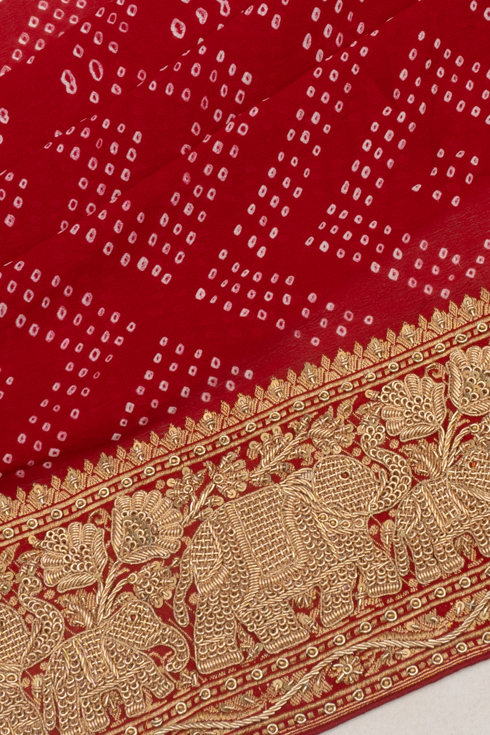 Banarasi Georgette Bandhani Red Saree With Zardosi Work Border
