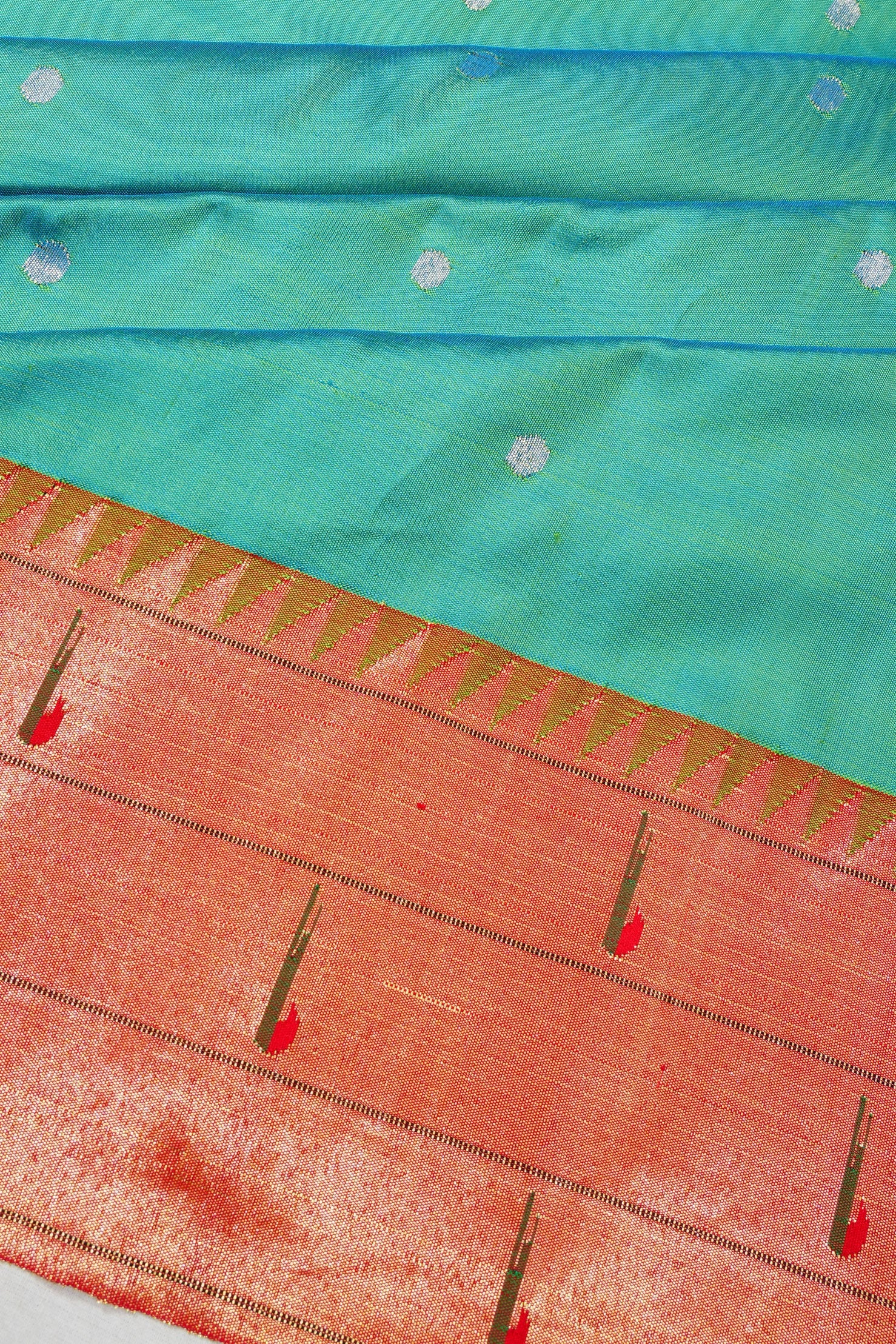 Paithani Silk Butta Sea Blue Saree With Triple Muniya Border