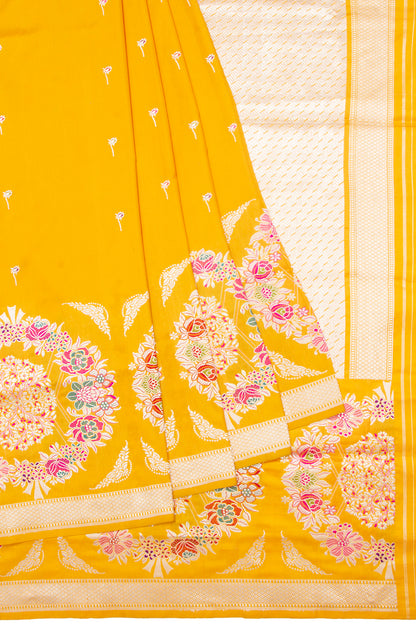 Thread Banarasi Silk Butta Yellow Saree