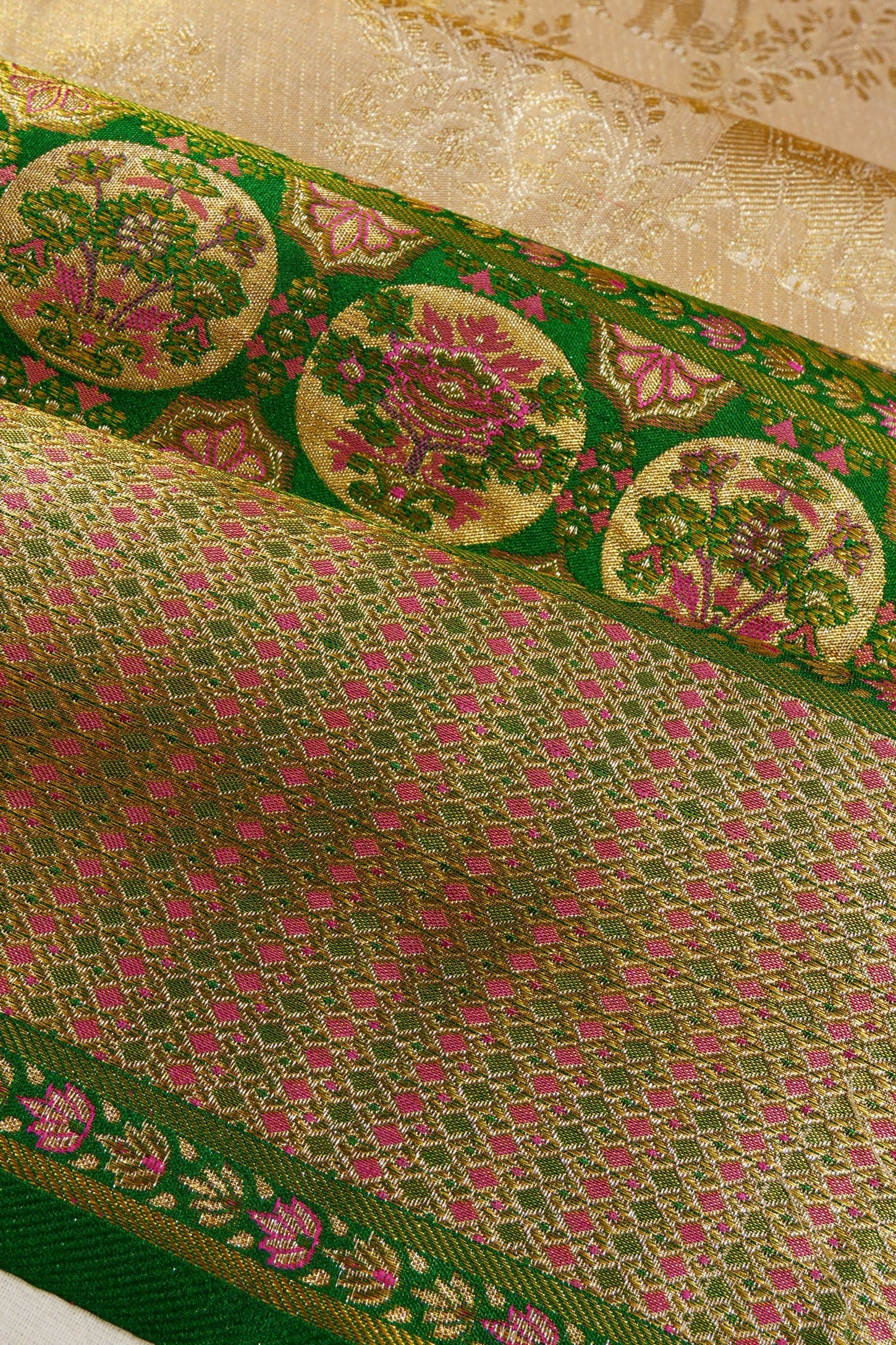 Kanchipuram Silk Tissue Brocade Cream Saree