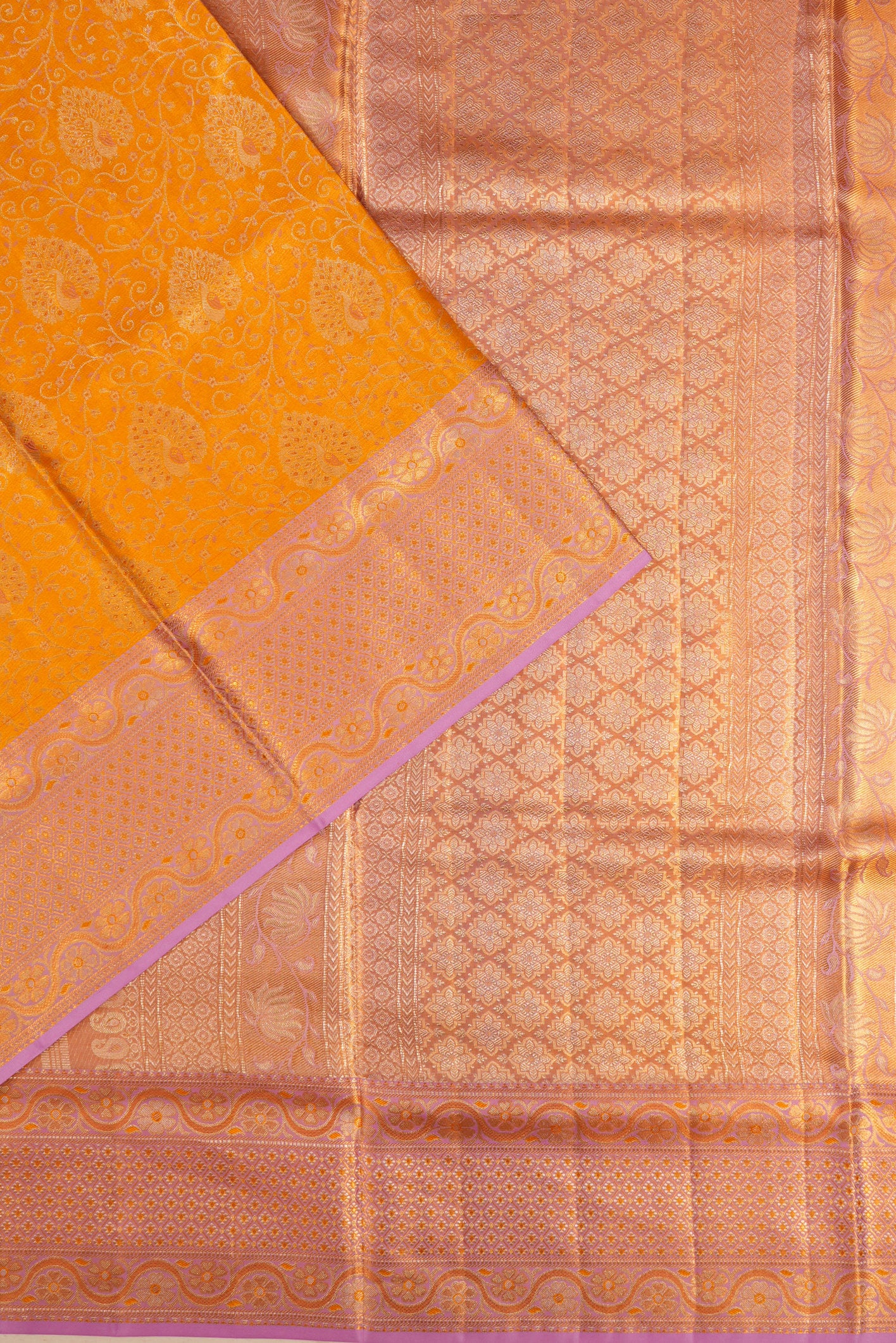 Kanchipuram Silk Tissue Brocade Orange Saree