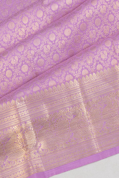 Kanchipuram Silk Criss Cross Checks And Butta Lavender Saree