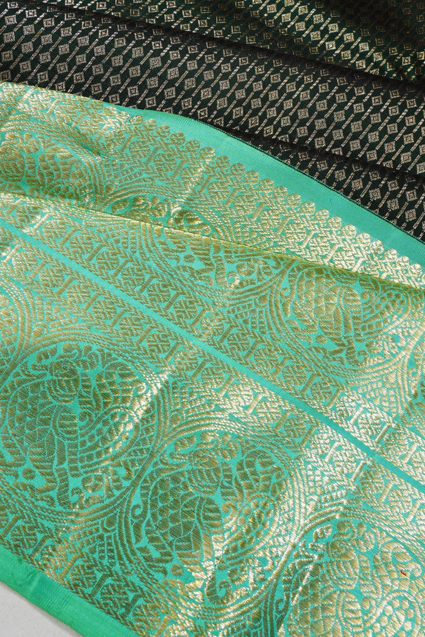 Kanchipuram Silk Brocade Bottle Green Saree