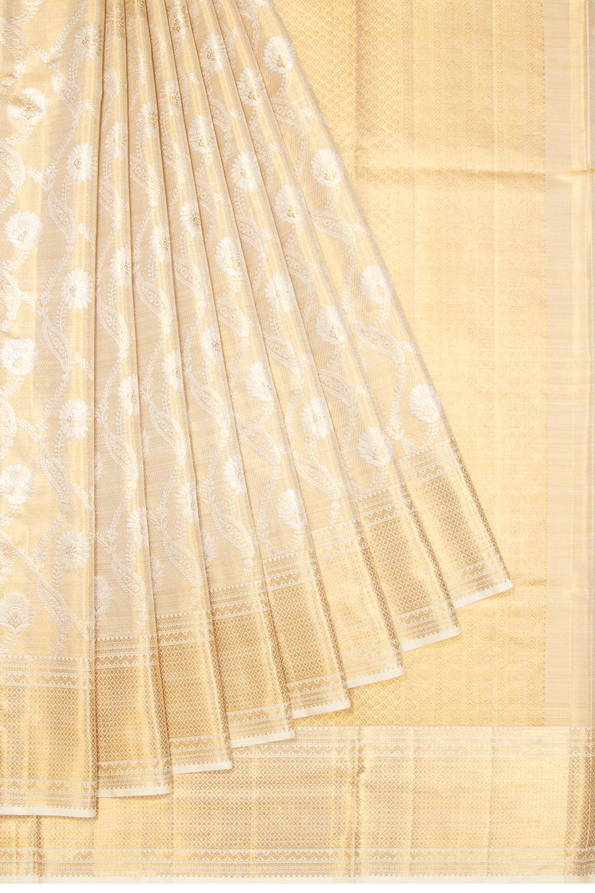 Kanchipuram Silk Tissue Jaal Gold Saree