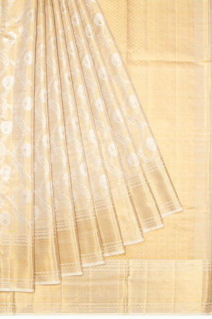 Kanchipuram Silk Tissue Jaal Gold Saree