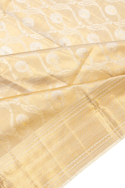 Kanchipuram Silk Tissue Jaal Gold Saree