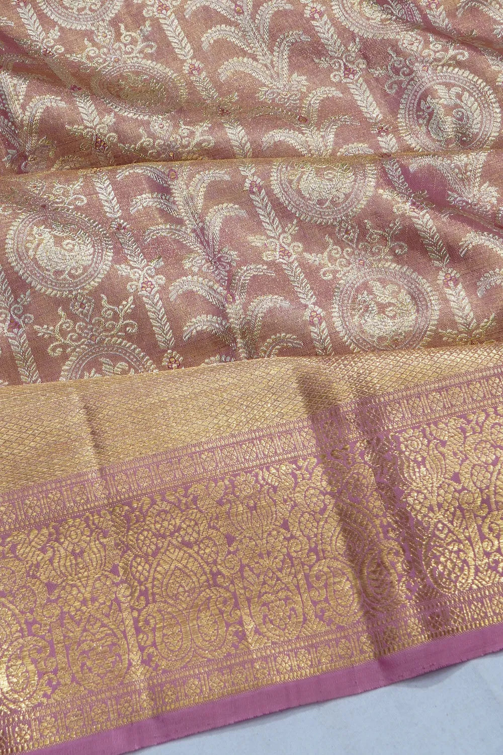 Kanchipuram Silk Tissue Brocade Lavender Saree