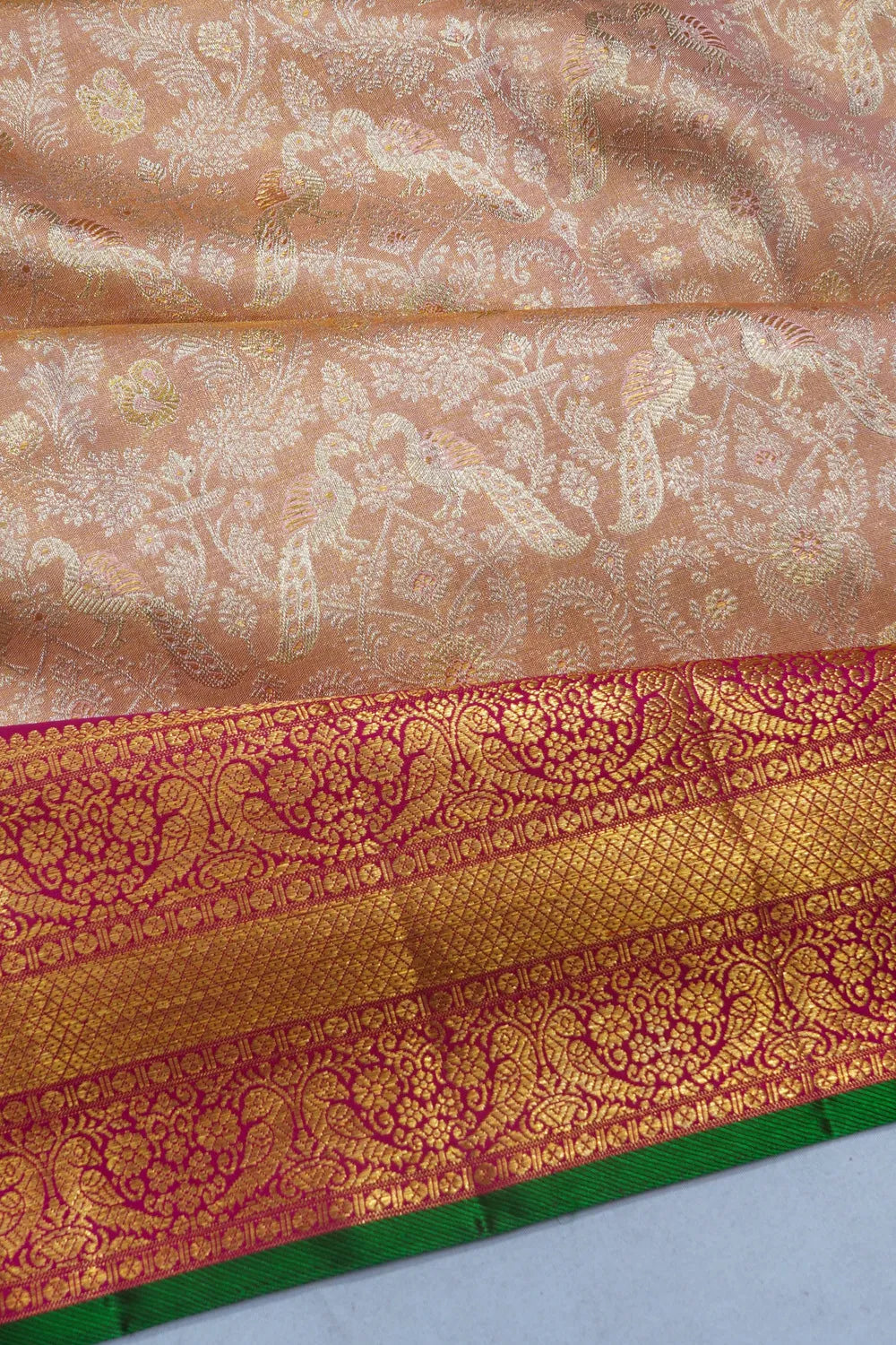 Kanchipuram Silk Tissue Brocade Peach Saree