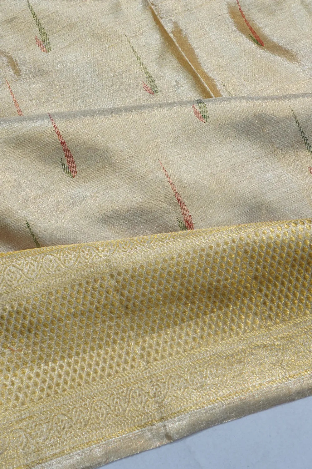 Kanchipuram Silk Tiissue Butta Gold Saree