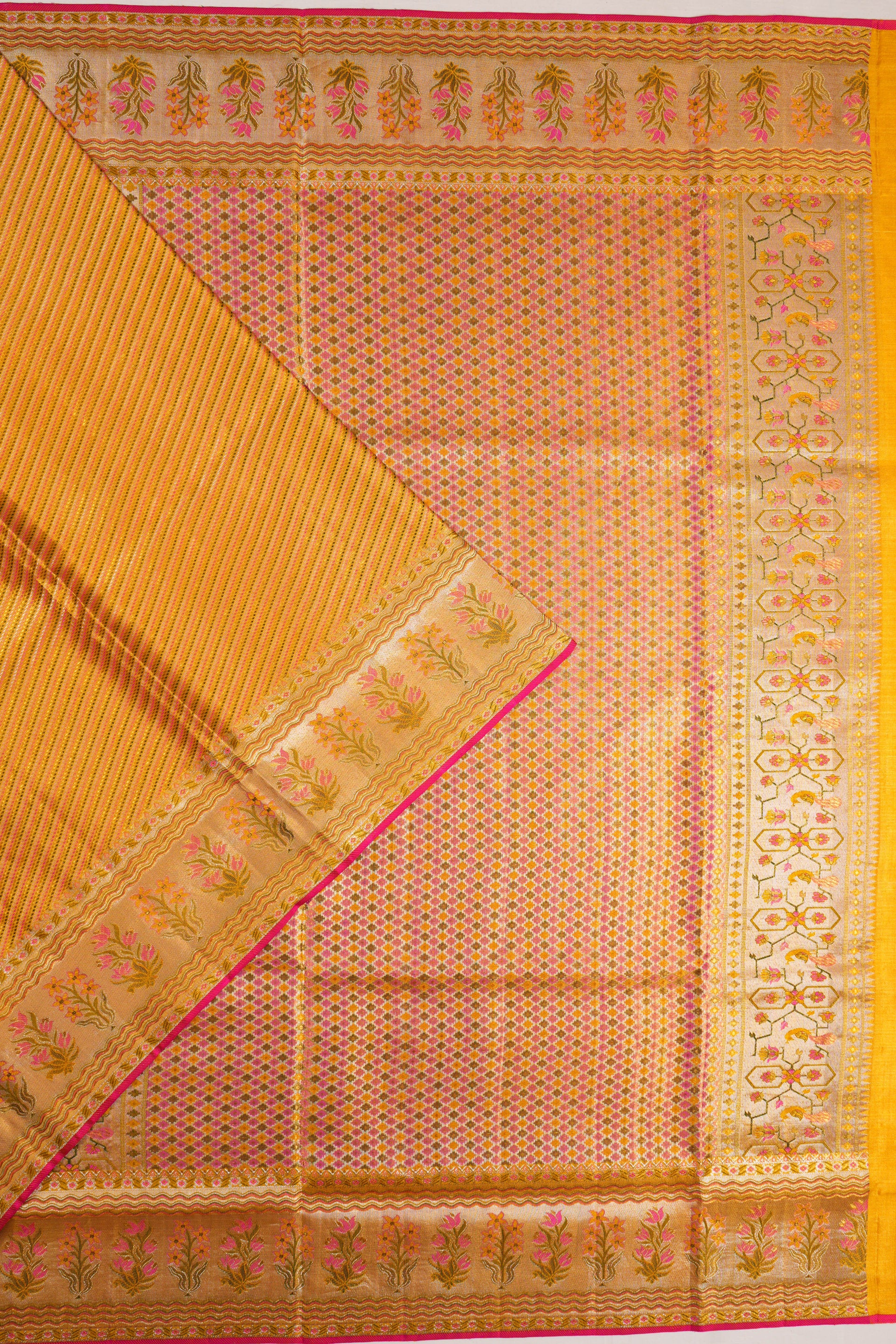 Kanchipuram Silk Tissue Brocade Yellow Saree