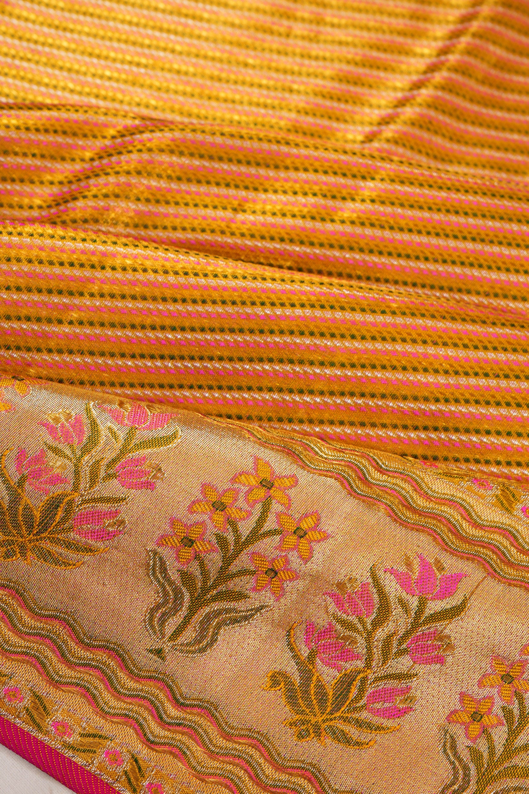 Kanchipuram Silk Tissue Brocade Yellow Saree