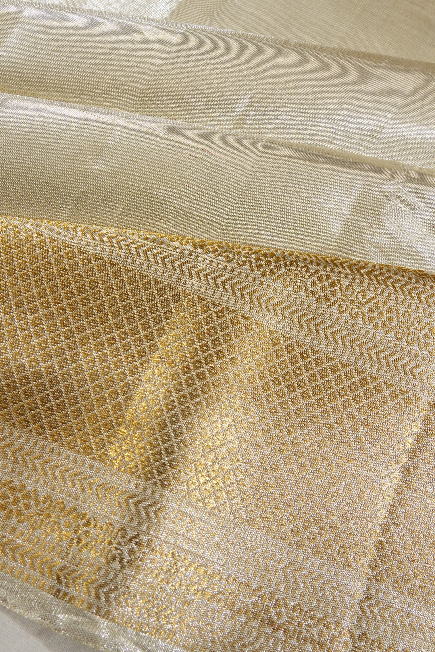 Kanchipuram Silk Tissue Plain Silver Saree