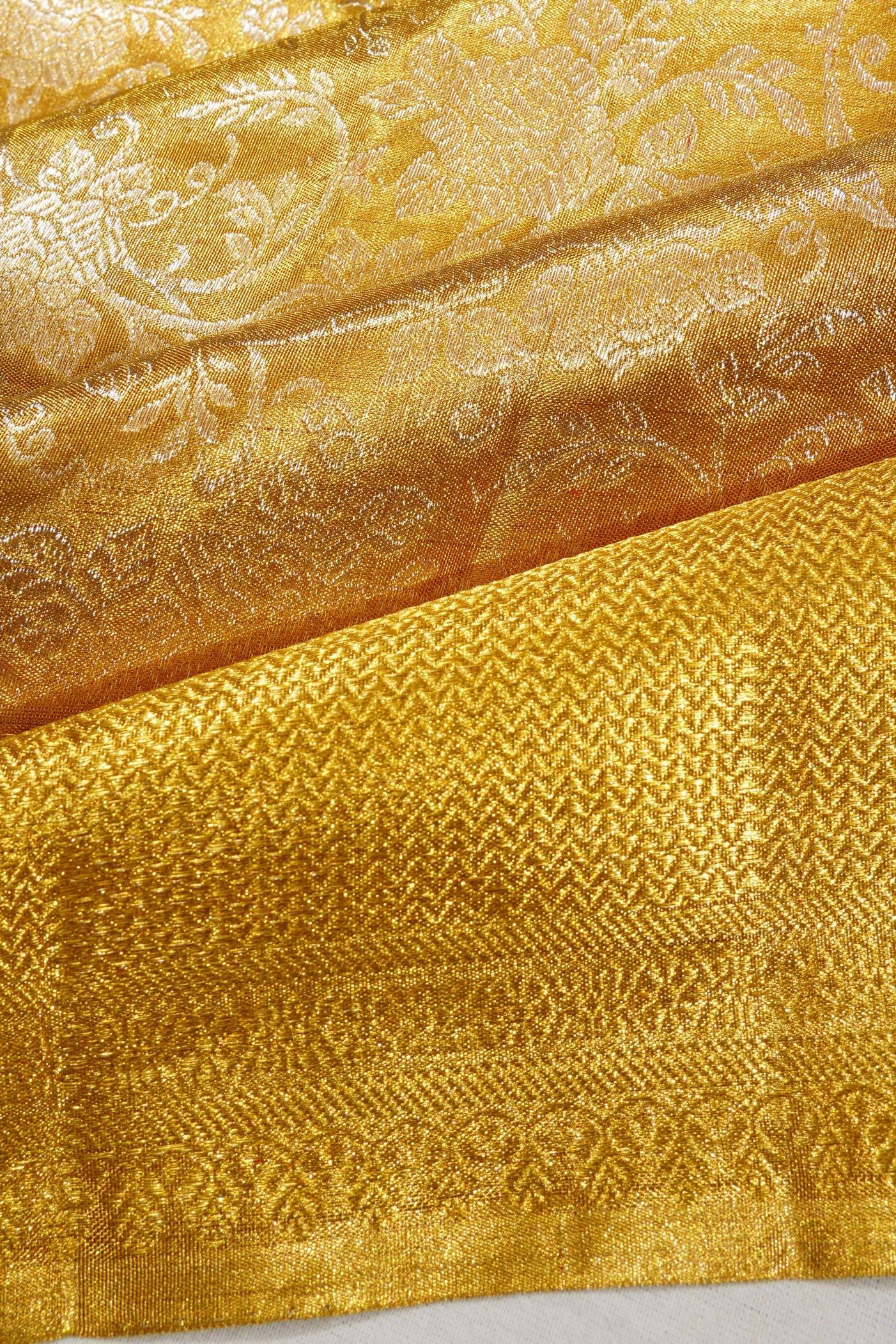 Kanchipuram Silk Tissue Brocade Gold Saree