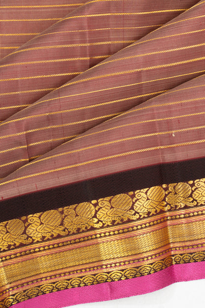 Classic Kanchipuram Silk Oosi Lines Snuff Saree