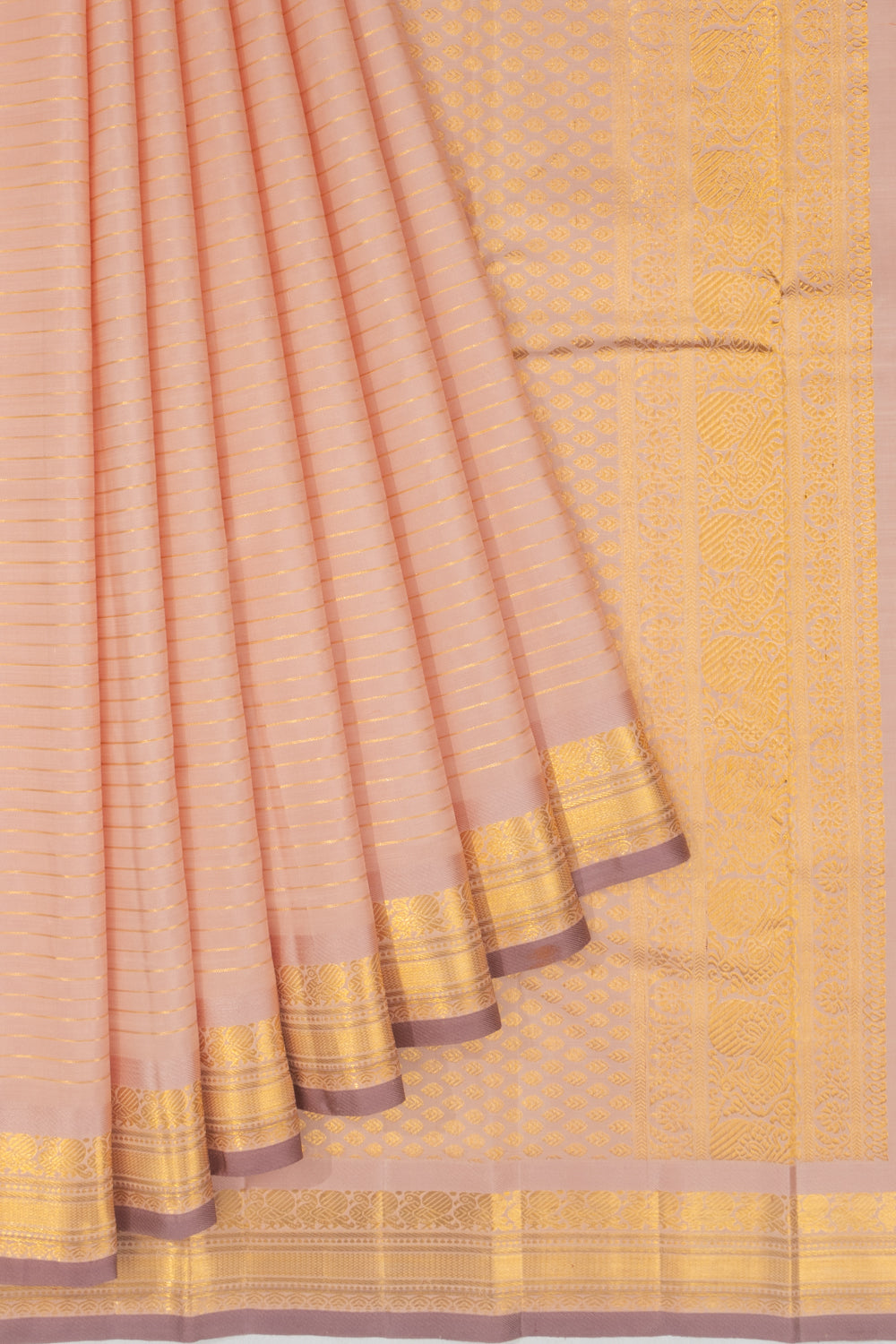 Classic Kanchipuram Silk Oosi Lines Peach Saree