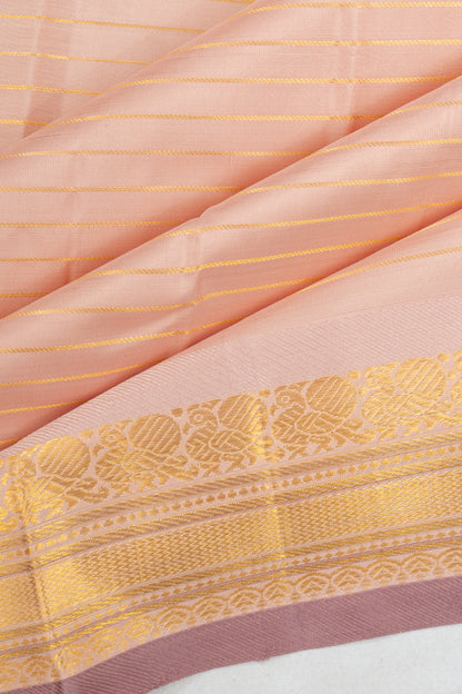 Classic Kanchipuram Silk Oosi Lines Peach Saree