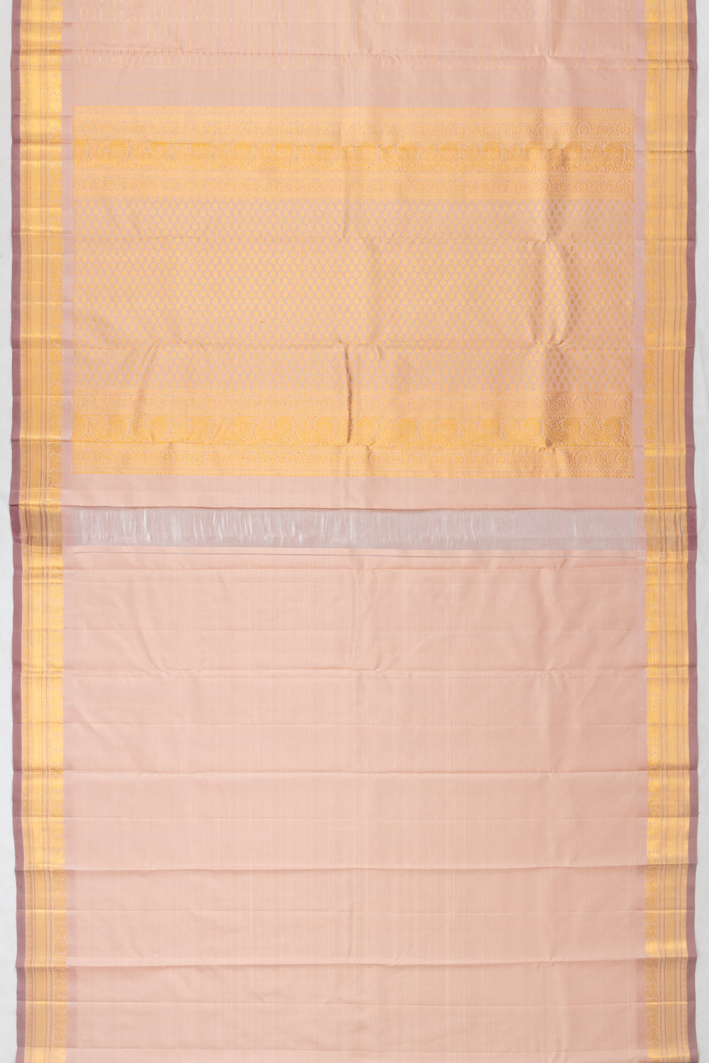 Classic Kanchipuram Silk Oosi Lines Peach Saree