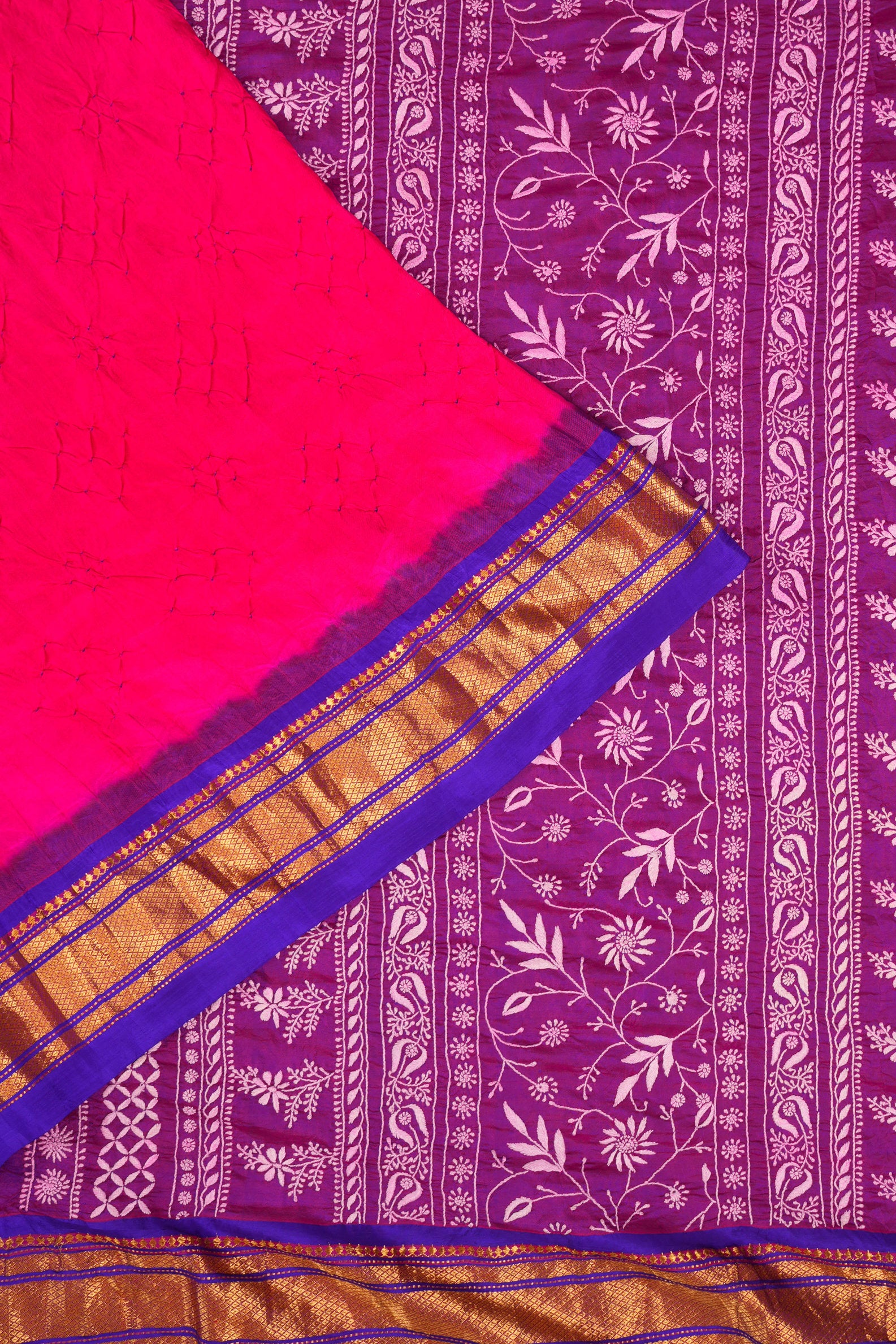 Paithani Silk Bandhani Pink Saree With Embroidery Pallu