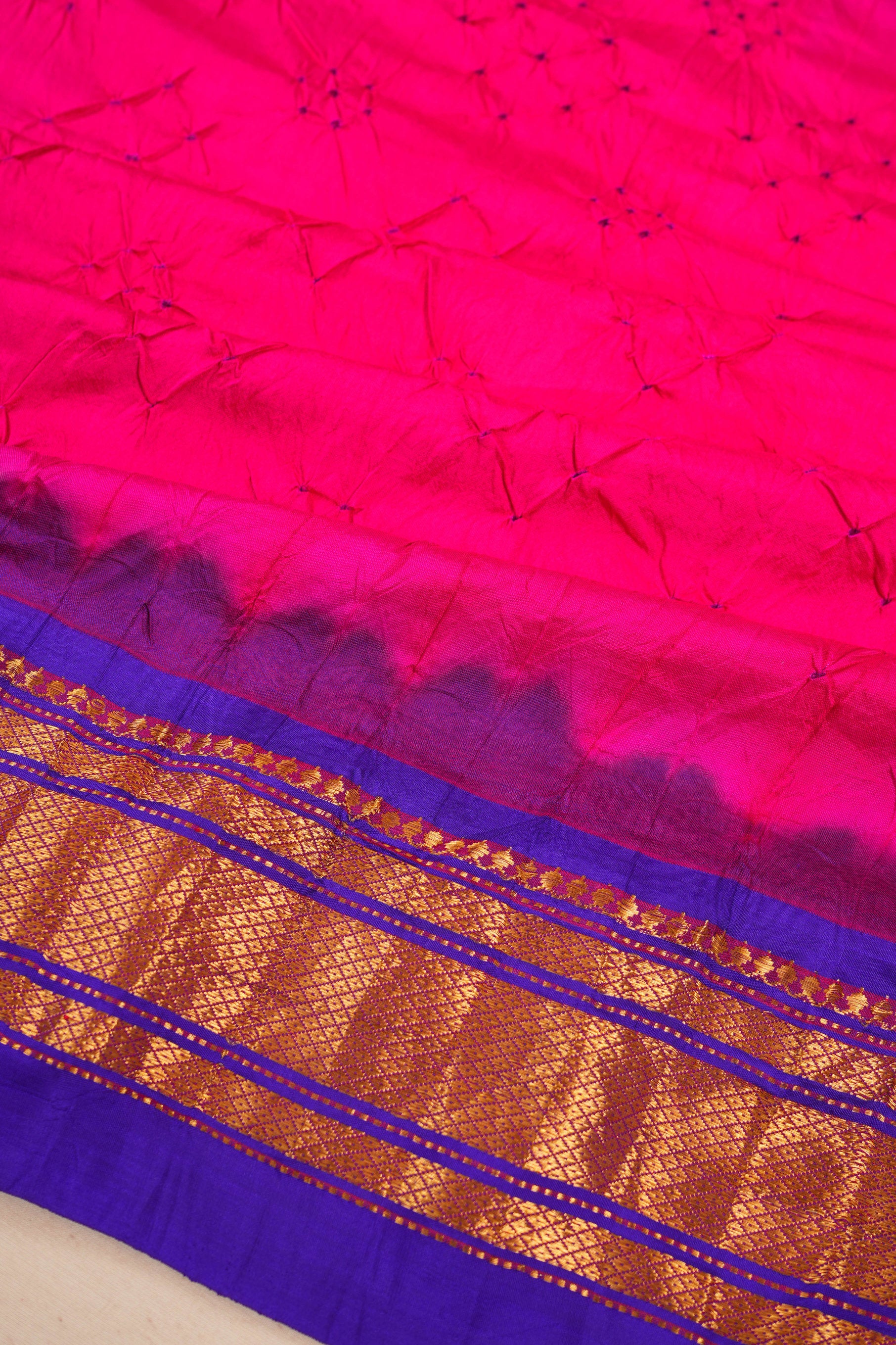 Paithani Silk Bandhani Pink Saree With Embroidery Pallu