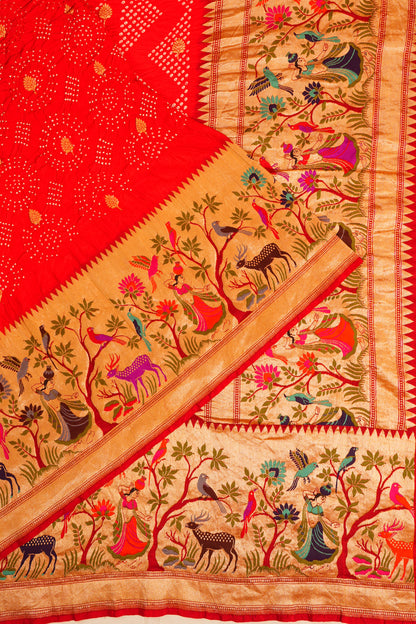 Banarasi Silk Bandhani And Butta Red Saree