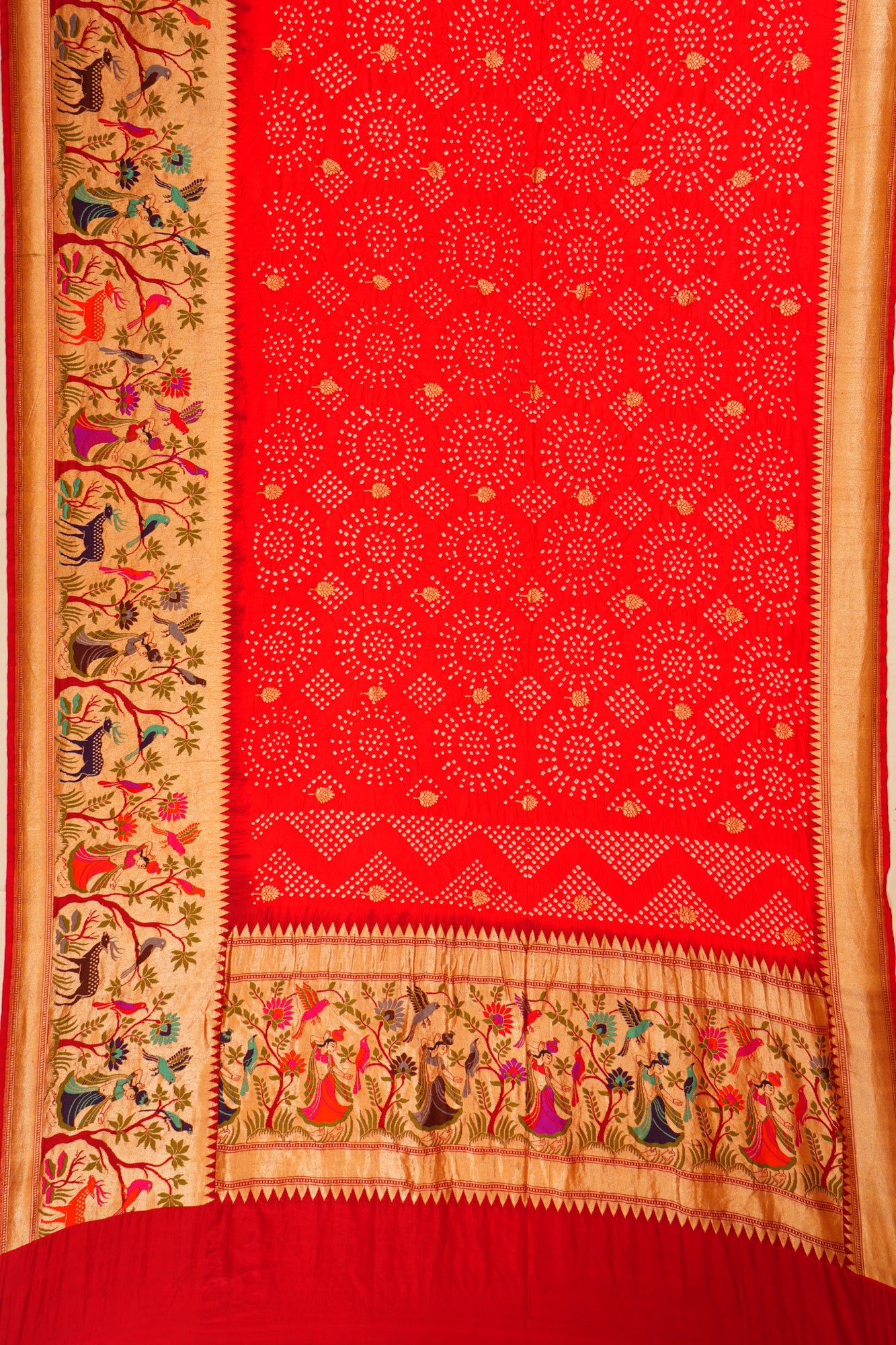 Banarasi Silk Bandhani And Butta Red Saree