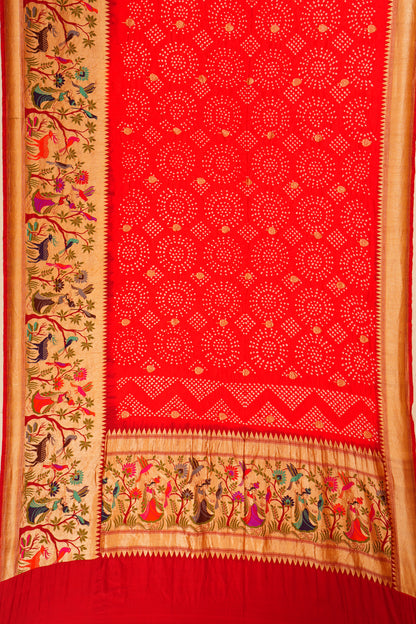 Banarasi Silk Bandhani And Butta Red Saree