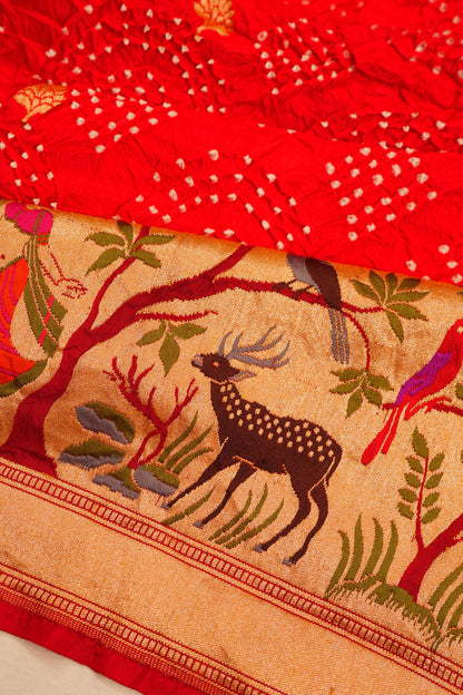 Banarasi Silk Bandhani And Butta Red Saree