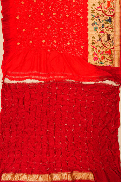 Banarasi Silk Bandhani And Butta Red Saree