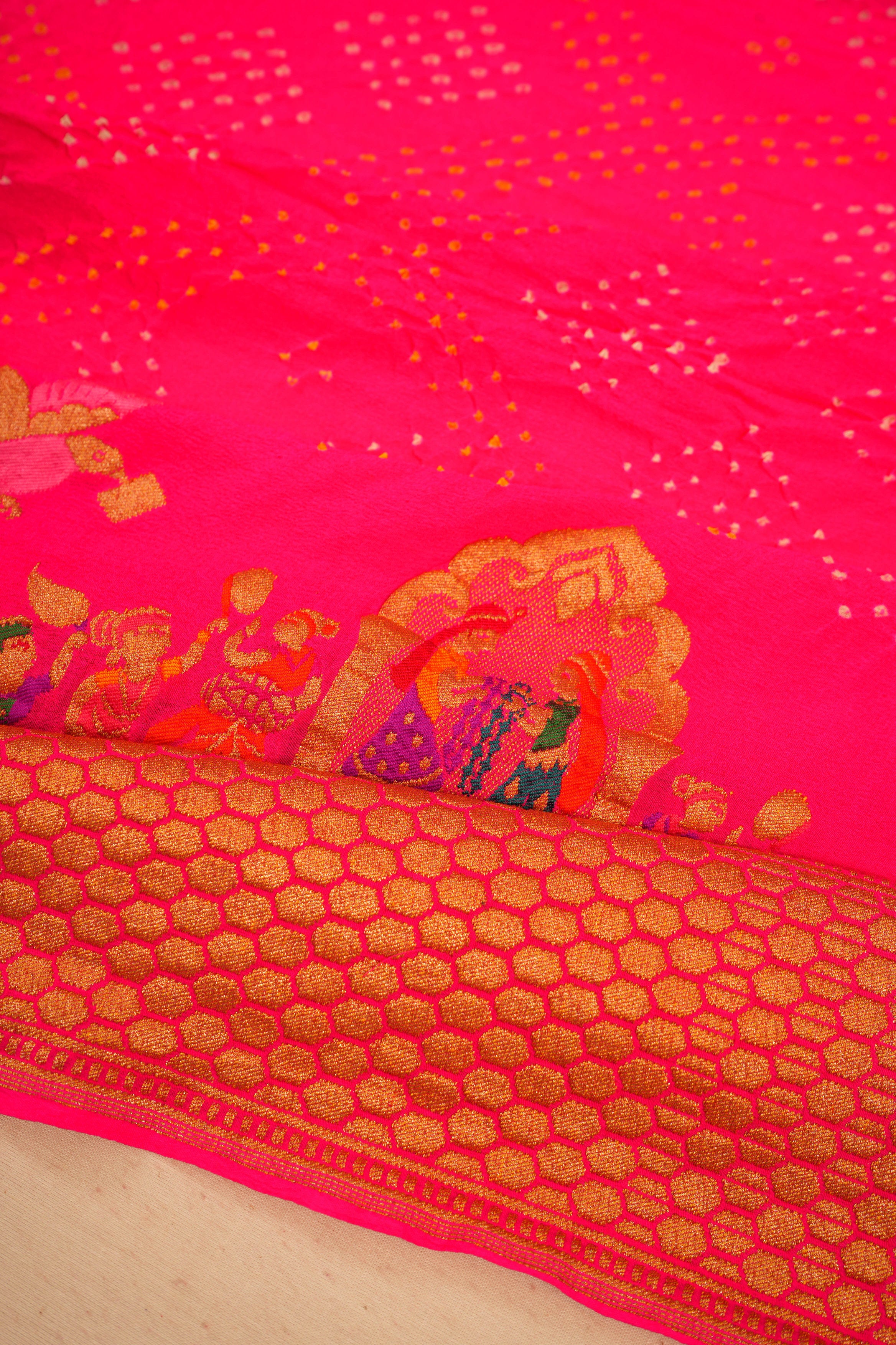 Banarasi Silk Bandhani Pink Saree