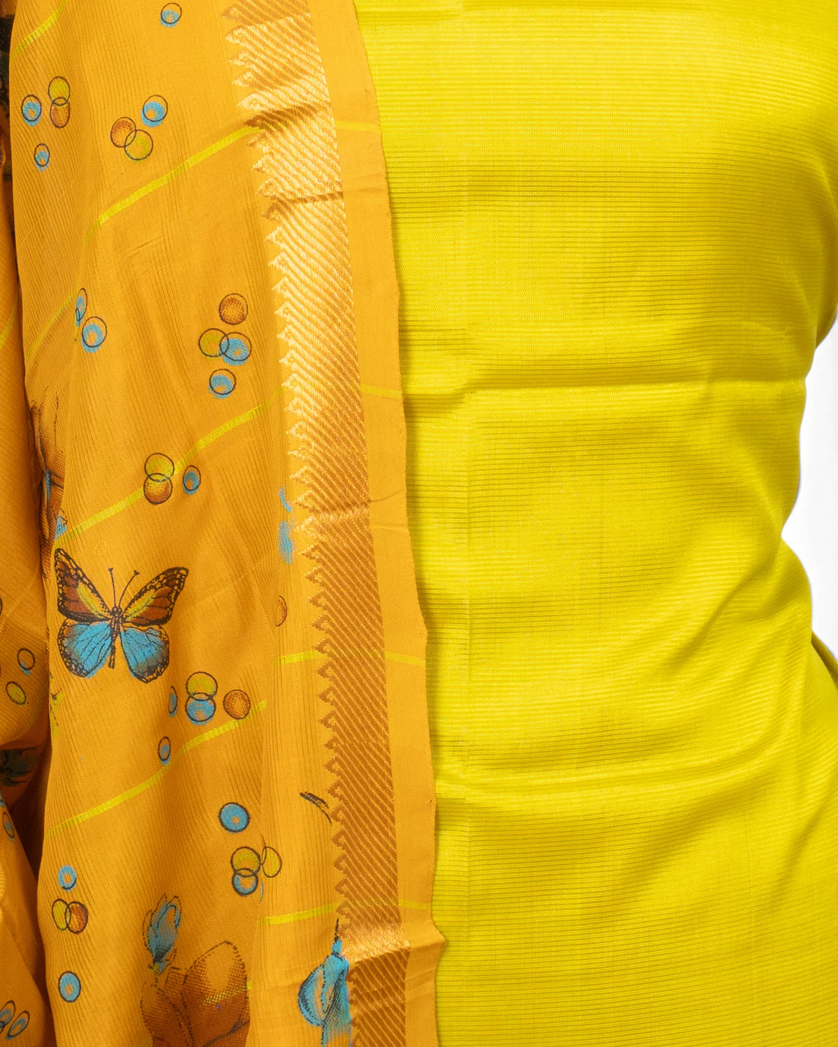 Maheswari Cotton Lines Yellow Salwar Suit Set W/O Bottom